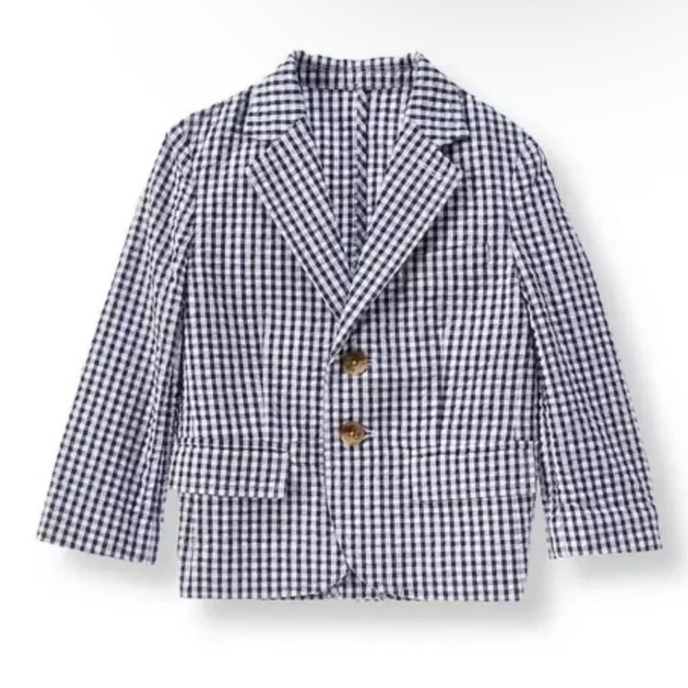 Janie And Jack Blazer Baby Boy Sz 12-18 Mo Blue Gingham Jacket Preppy Cotton